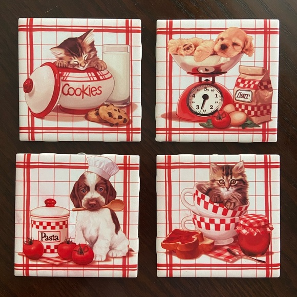Lot of 11 of Accent & Decor Tile by Maryline Cazenave 4” Ceramic Kittens Puppies - Picture 2 of 16